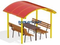 Стол и лавки под навесом МАФ 4005 в Новосибирске Стол и лавки под навесом МАФ 4005 в Новосибирске