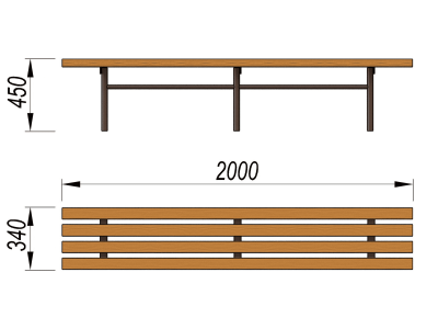 Двухметровая лавочка без спинки 2 м МАФ 1602 в Новосибирске